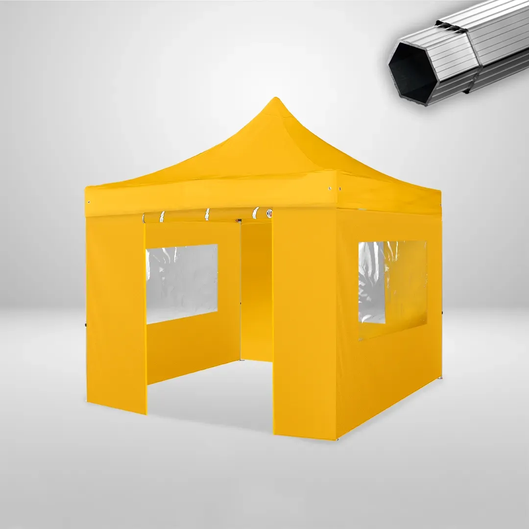 Carpa Plegable 3x3 m, Gama PLUS 40mm, 3 laterales con ventanas y 1 laterales con puerta, amarillo 1 Carpa Plegable 3x3 m, Gama PLUS 40mm, 3 laterales con ventanas y 1 laterales con puerta, amarillo
