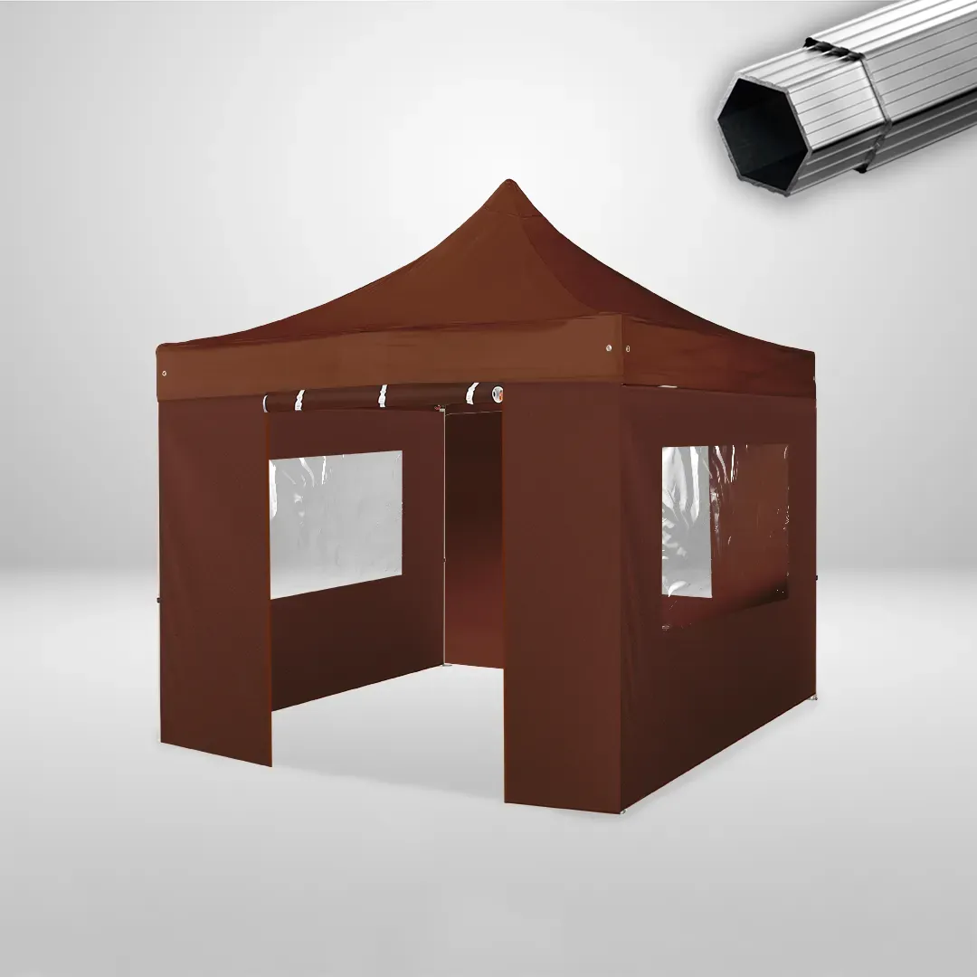 Carpa Plegable 3x3 m, Gama PLUS 40mm, 3 laterales con ventanas y 1 laterales con puerta, marron 1 Carpa Plegable 3x3 m, Gama PLUS 40mm, 3 laterales con ventanas y 1 laterales con puerta, marron