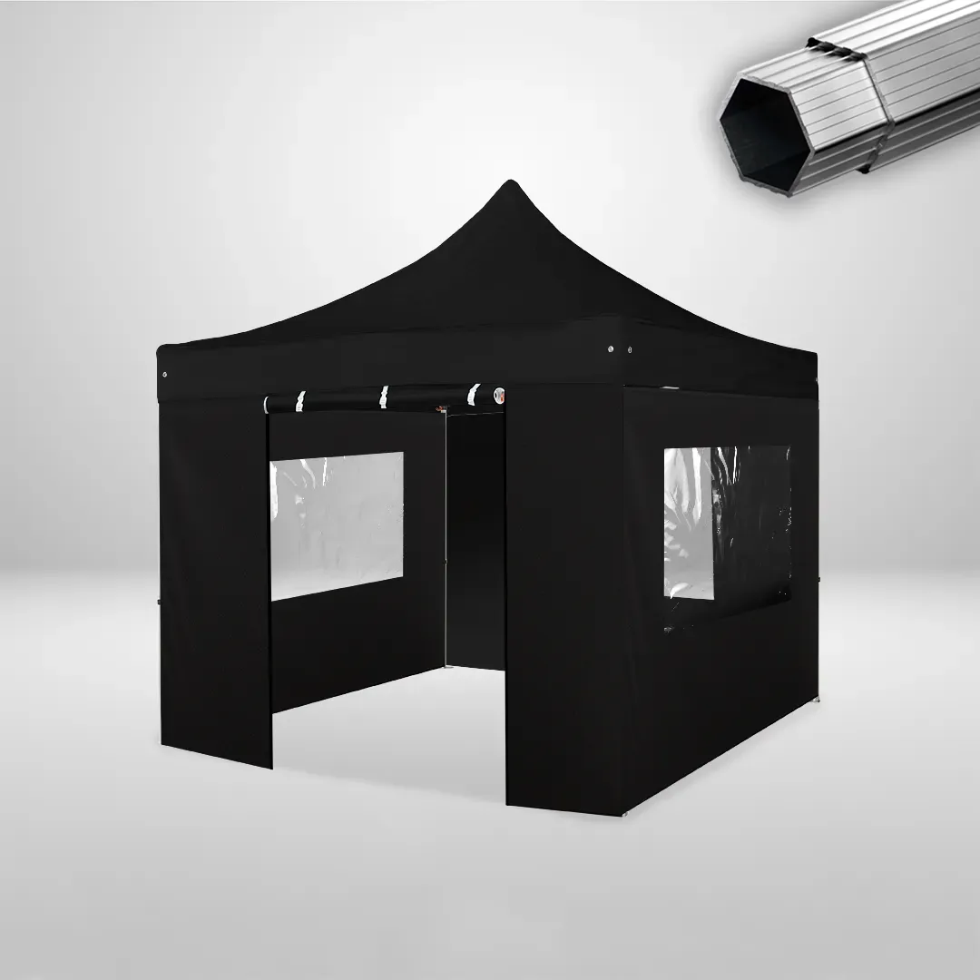 Carpa Plegable 3x3 m, Gama PLUS 40mm, 3 laterales con ventanas y 1 laterales con puerta, negro 1 Carpa Plegable 3x3 m, Gama PLUS 40mm, 3 laterales con ventanas y 1 laterales con puerta, negro