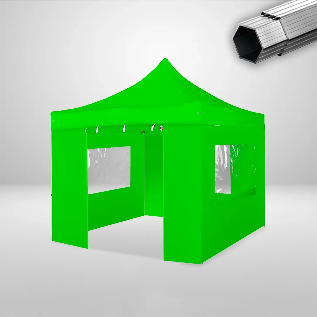 Carpa Plegable 3x3 m, Gama PLUS 40mm, 3 laterales con ventanas y 1 laterales con puerta, verde lima 1 Carpa Plegable 3x3 m, Gama PLUS 40mm, 3 laterales con ventanas y 1 laterales con puerta, verde lima