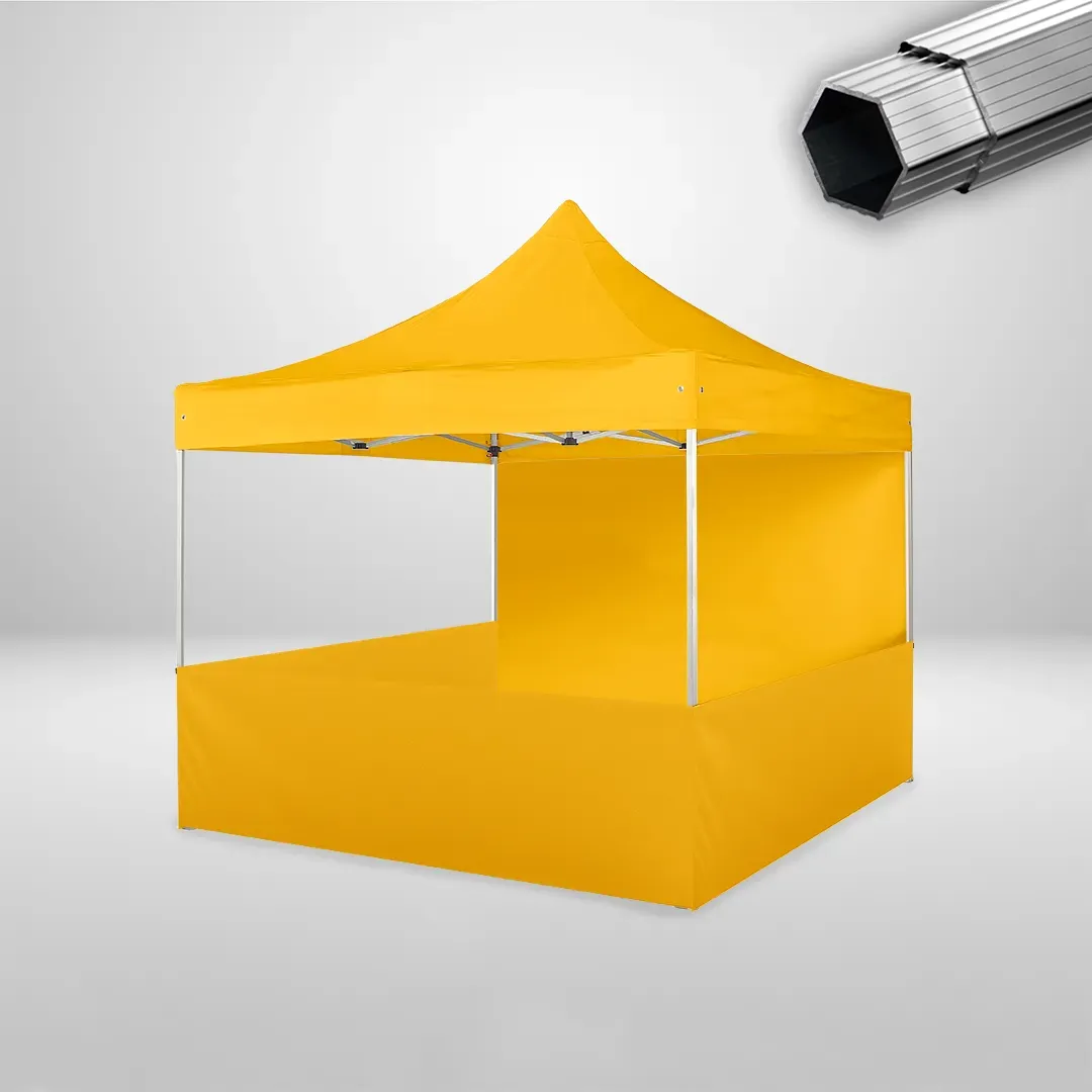 Carpa Plegable 3x3 m, Gama PLUS 40mm, 1 lateral liso y 3 laterales a media altura, amarillo 1 Carpa Plegable 3x3 m, Gama PLUS 40mm, 1 lateral liso y 3 laterales a media altura, amarillo