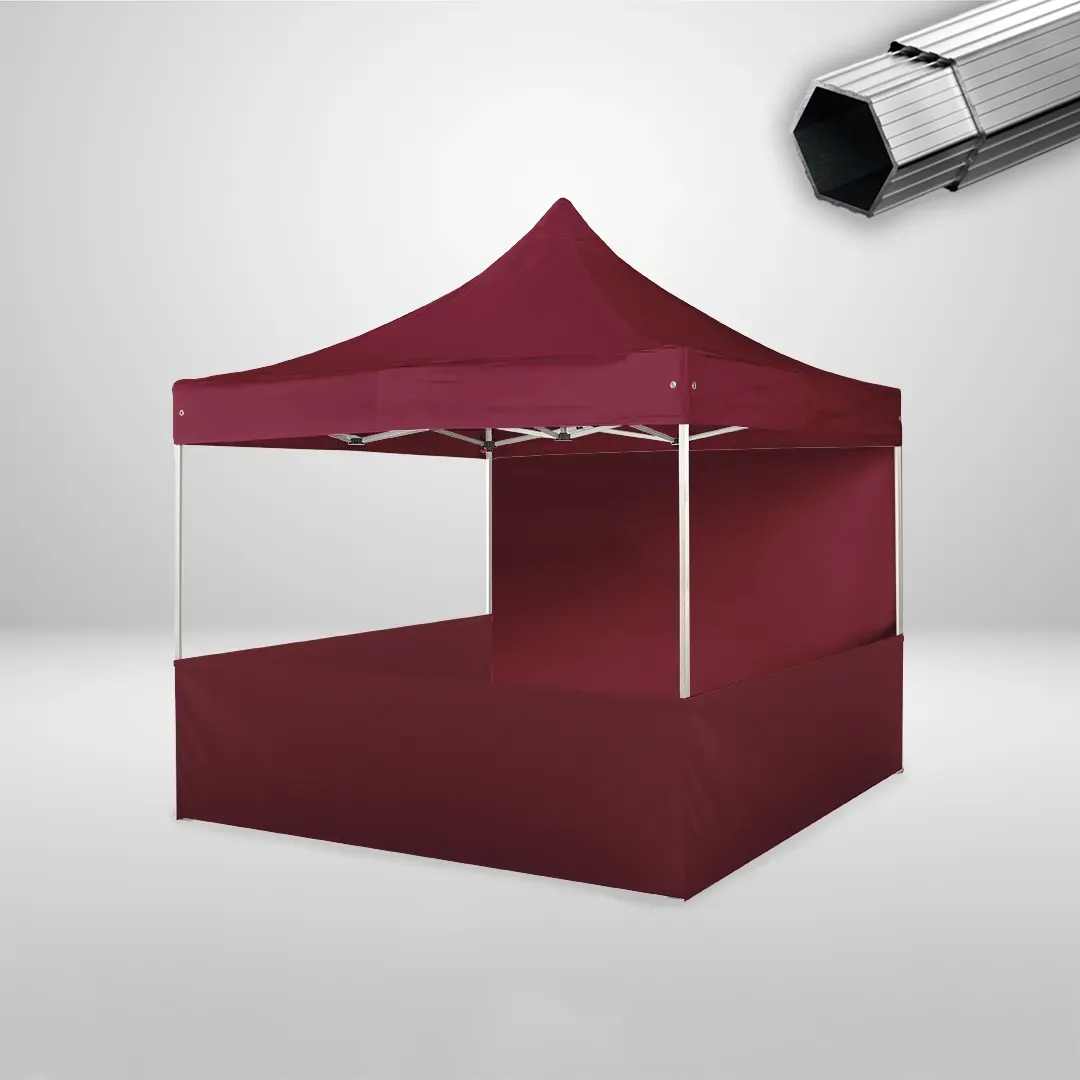 Carpa Plegable 3x3 m, Gama PLUS 40mm, 1 lateral liso y 3 laterales a media altura, burdeos 1 Carpa Plegable 3x3 m, Gama PLUS 40mm, 1 lateral liso y 3 laterales a media altura, burdeos