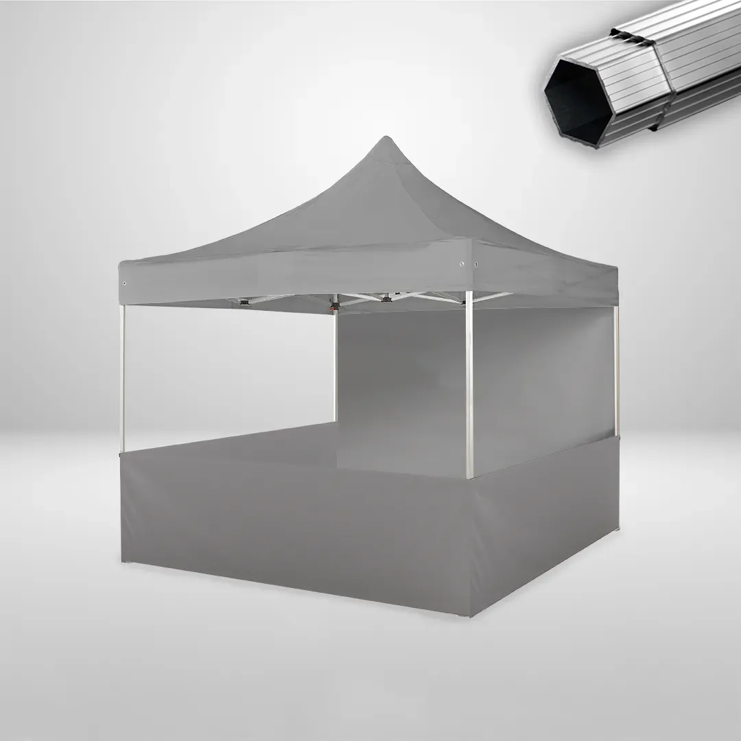 Carpa Plegable 3x3 m, Gama PLUS 40mm, 1 lateral liso y 3 laterales a media altura, gris 1 Carpa Plegable 3x3 m, Gama PLUS 40mm, 1 lateral liso y 3 laterales a media altura, gris