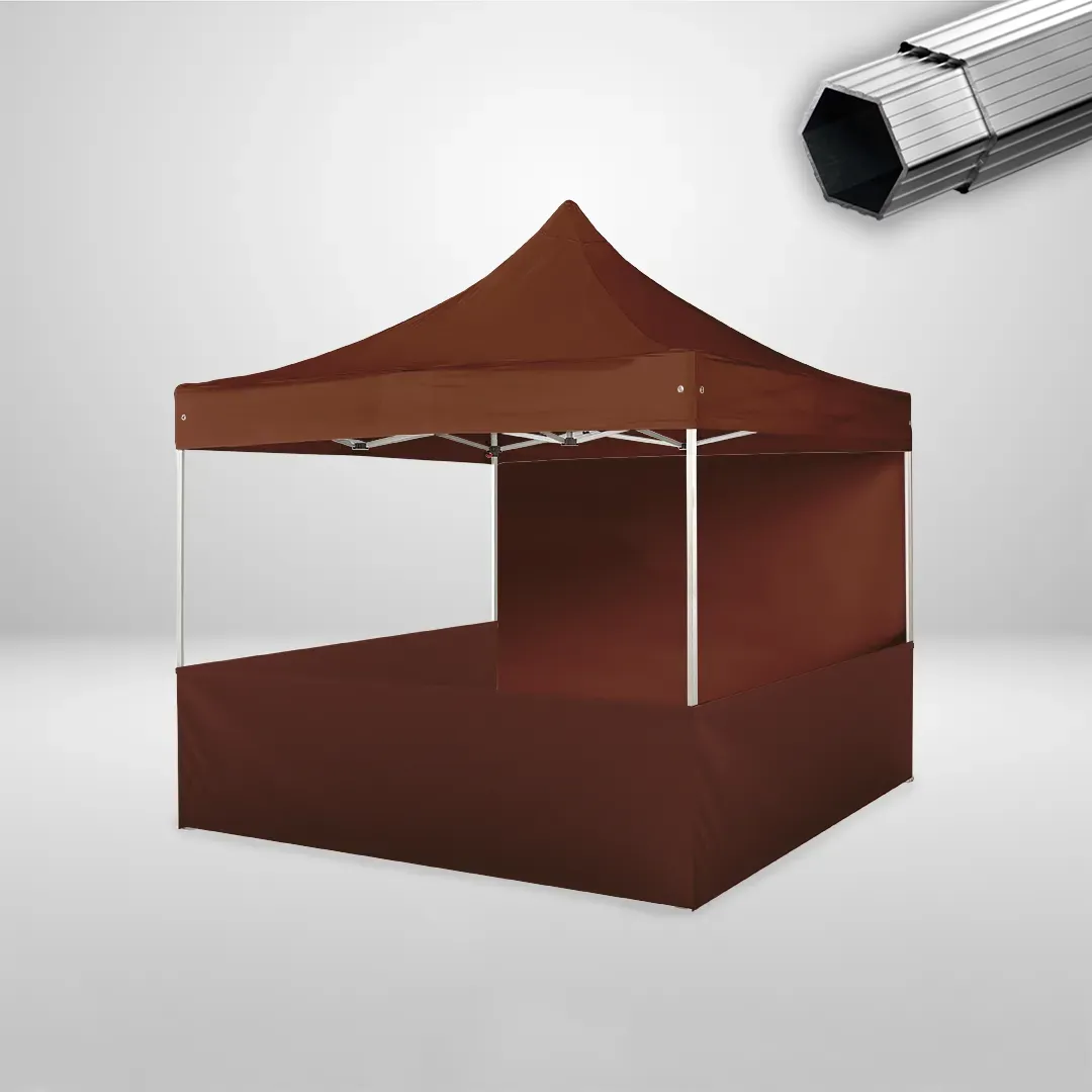 Carpa Plegable 3x3 m, Gama PLUS 40mm, 1 lateral liso y 3 laterales a media altura, marron 1 Carpa Plegable 3x3 m, Gama PLUS 40mm, 1 lateral liso y 3 laterales a media altura, marron