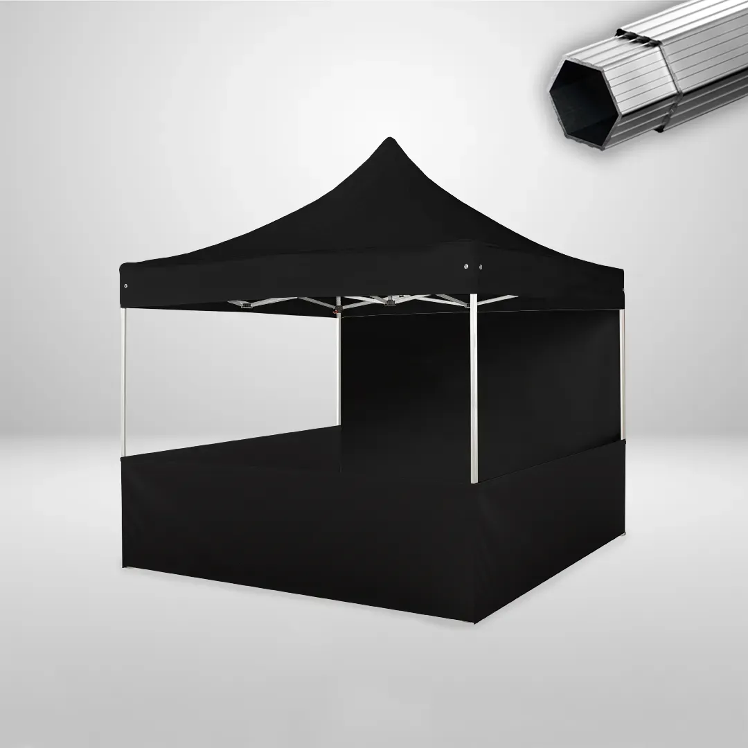 Carpa Plegable 3x3 m, Gama PLUS 40mm, 1 lateral liso y 3 laterales a media altura, negro 1 Carpa Plegable 3x3 m, Gama PLUS 40mm, 1 lateral liso y 3 laterales a media altura, negro