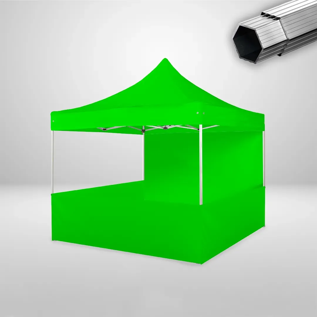 Carpa Plegable 3x3 m, Gama PLUS 40mm, 1 lateral liso y 3 laterales a media altura, verde lima 1 Carpa Plegable 3x3 m, Gama PLUS 40mm, 1 lateral liso y 3 laterales a media altura, verde lima