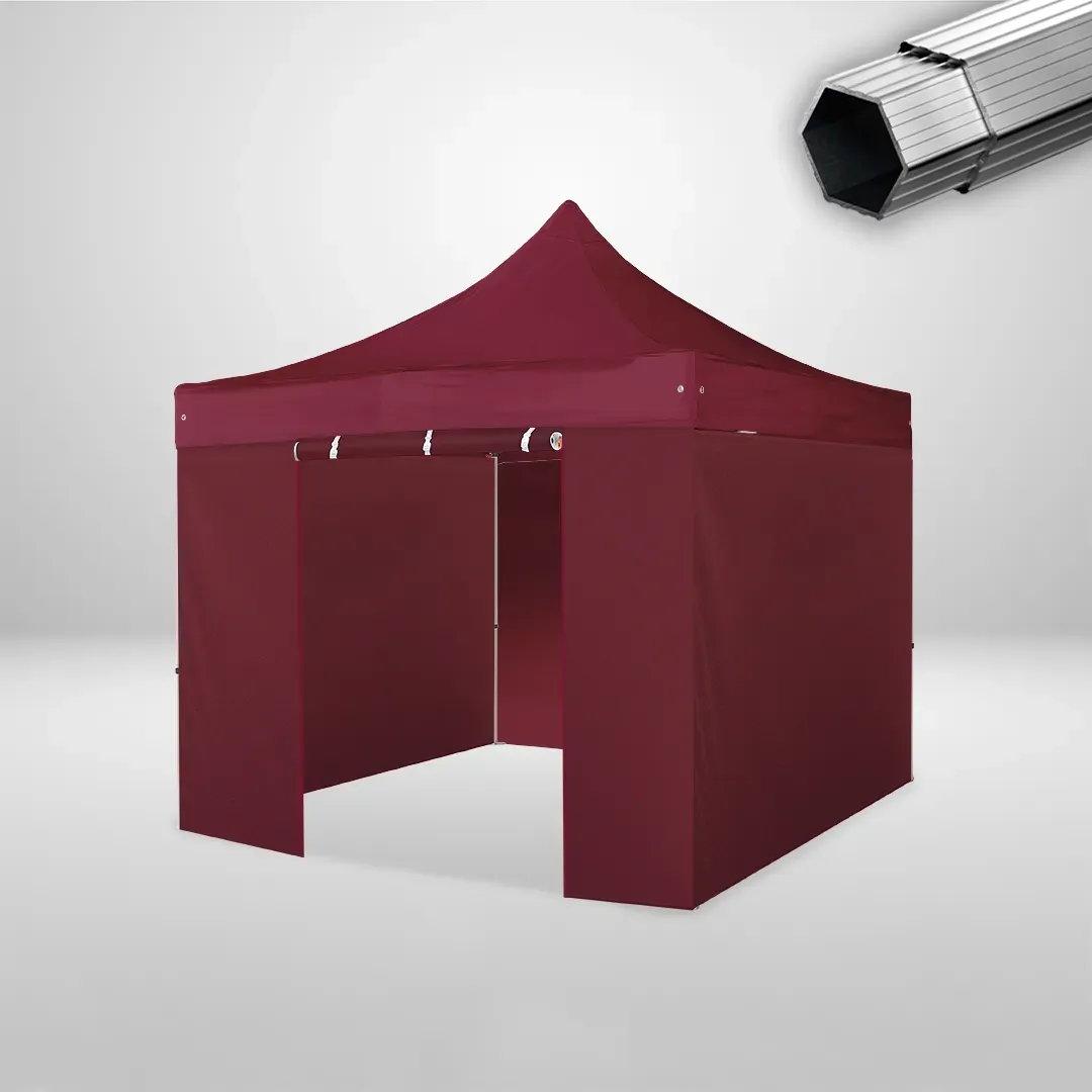 Carpa Plegable 3x3 m, Gama PLUS 40mm, 3 laterales lisos y 1 lateral con puerta, burdeos 1 Carpa Plegable 3x3 m, Gama PLUS 40mm, 3 laterales lisos y 1 lateral con puerta, burdeos