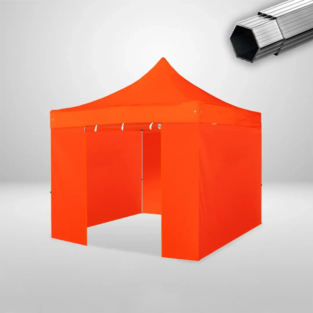 Carpa Plegable 3x3 m, Gama PLUS 40mm, 3 laterales lisos y 1 lateral con puerta, naranja 1 Carpa Plegable 3x3 m, Gama PLUS 40mm, 3 laterales lisos y 1 lateral con puerta, naranja