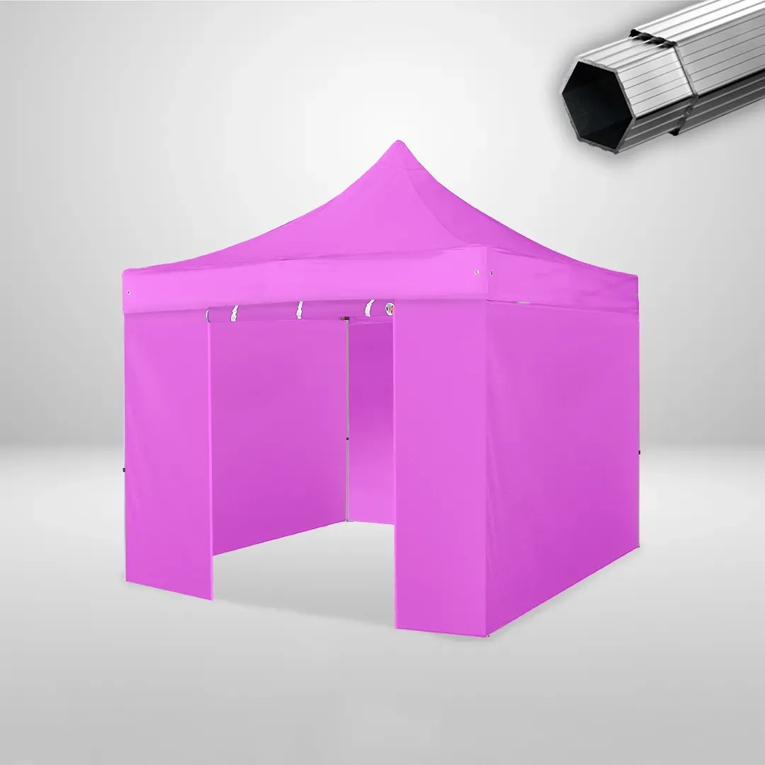 Carpa Plegable 3x3 m, Gama PLUS 40mm, 3 laterales lisos y 1 lateral con puerta, rosa 1 Carpa Plegable 3x3 m, Gama PLUS 40mm, 3 laterales lisos y 1 lateral con puerta, rosa
