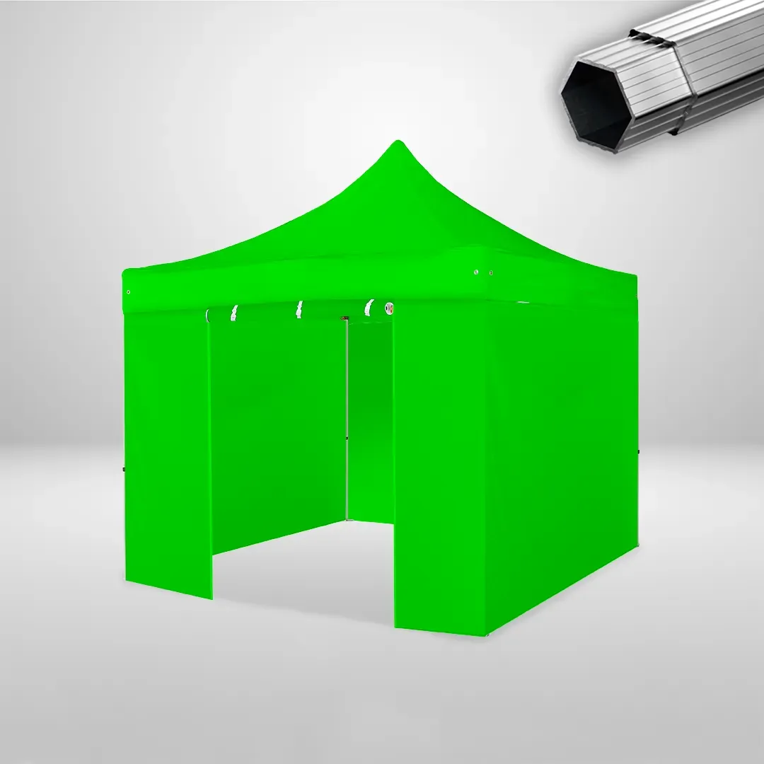 Carpa Plegable 3x3 m, Gama PLUS 40mm, 3 laterales lisos y 1 lateral con puerta, verde lima 1 Carpa Plegable 3x3 m, Gama PLUS 40mm, 3 laterales lisos y 1 lateral con puerta, verde lima