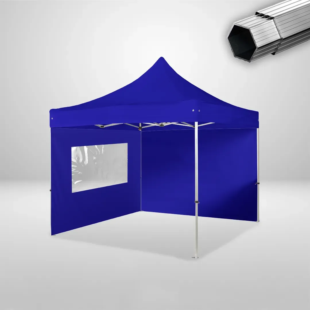 Carpa Plegable 3x3 m, Gama PLUS 40mm, 1 lateral liso y 1 lateral con ventana, azul 1 Carpa Plegable 3x3 m, Gama PLUS 40mm, 1 lateral liso y 1 lateral con ventana, azul
