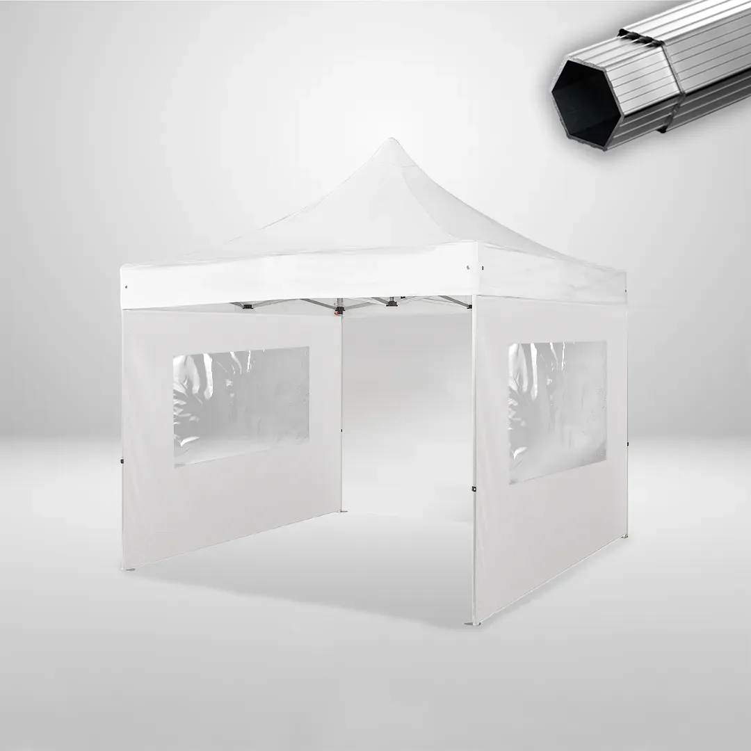 Carpa Plegable 3x3 m, Gama PLUS 40mm, 1 lateral liso y 2 laterales con ventanas, blanco 1 Carpa Plegable 3x3 m, Gama PLUS 40mm, 1 lateral liso y 2 laterales con ventanas, blanco