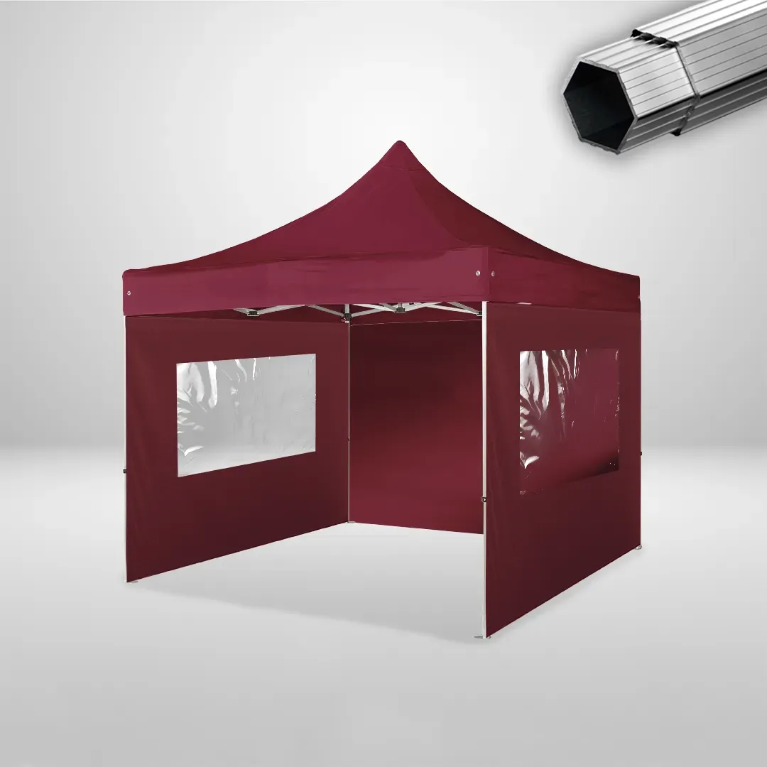 Carpa Plegable 3x3 m, Gama PLUS 40mm, 1 lateral liso y 2 laterales con ventanas, burdeos 1 Carpa Plegable 3x3 m, Gama PLUS 40mm, 1 lateral liso y 2 laterales con ventanas, burdeos
