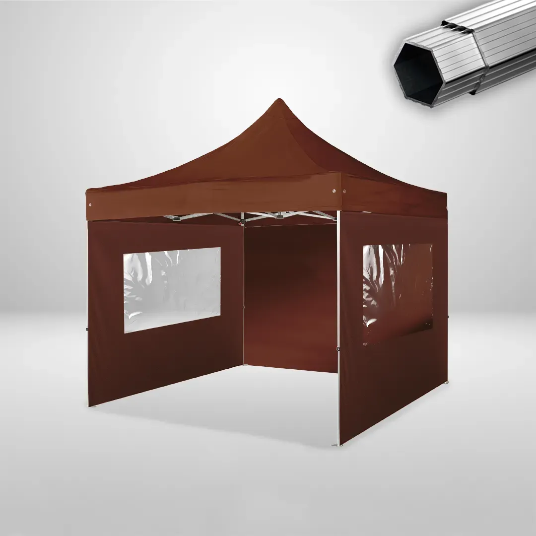 Carpa Plegable 3x3 m, Gama PLUS 40mm, 1 lateral liso y 2 laterales con ventanas, marron 1 Carpa Plegable 3x3 m, Gama PLUS 40mm, 1 lateral liso y 2 laterales con ventanas, marron