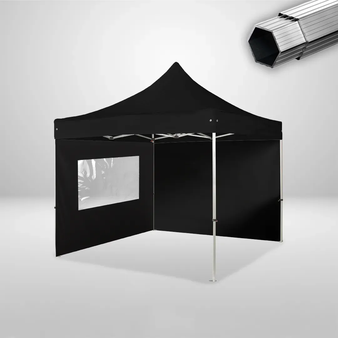 Carpa Plegable 3x3 m, Gama PLUS 40mm, 1 lateral liso y 1 lateral con ventana, negro 1 Carpa Plegable 3x3 m, Gama PLUS 40mm, 1 lateral liso y 1 lateral con ventana, negro