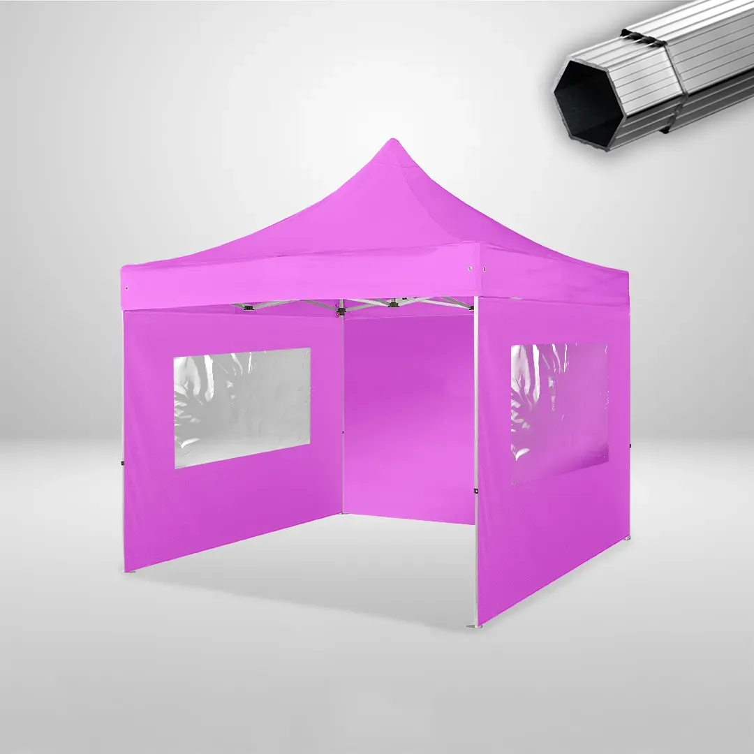 Carpa Plegable 3x3 m, Gama PLUS 40mm, 1 lateral liso y 2 laterales con ventanas, rosa 1 Carpa Plegable 3x3 m, Gama PLUS 40mm, 1 lateral liso y 2 laterales con ventanas, rosa