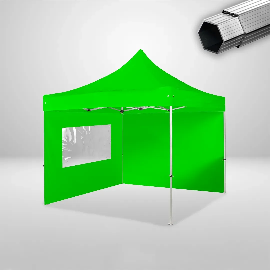 Carpa Plegable 3x3 m, Gama PLUS 40mm, 1 lateral liso y 1 lateral con ventana, verde lima 1 Carpa Plegable 3x3 m, Gama PLUS 40mm, 1 lateral liso y 1 lateral con ventana, verde lima