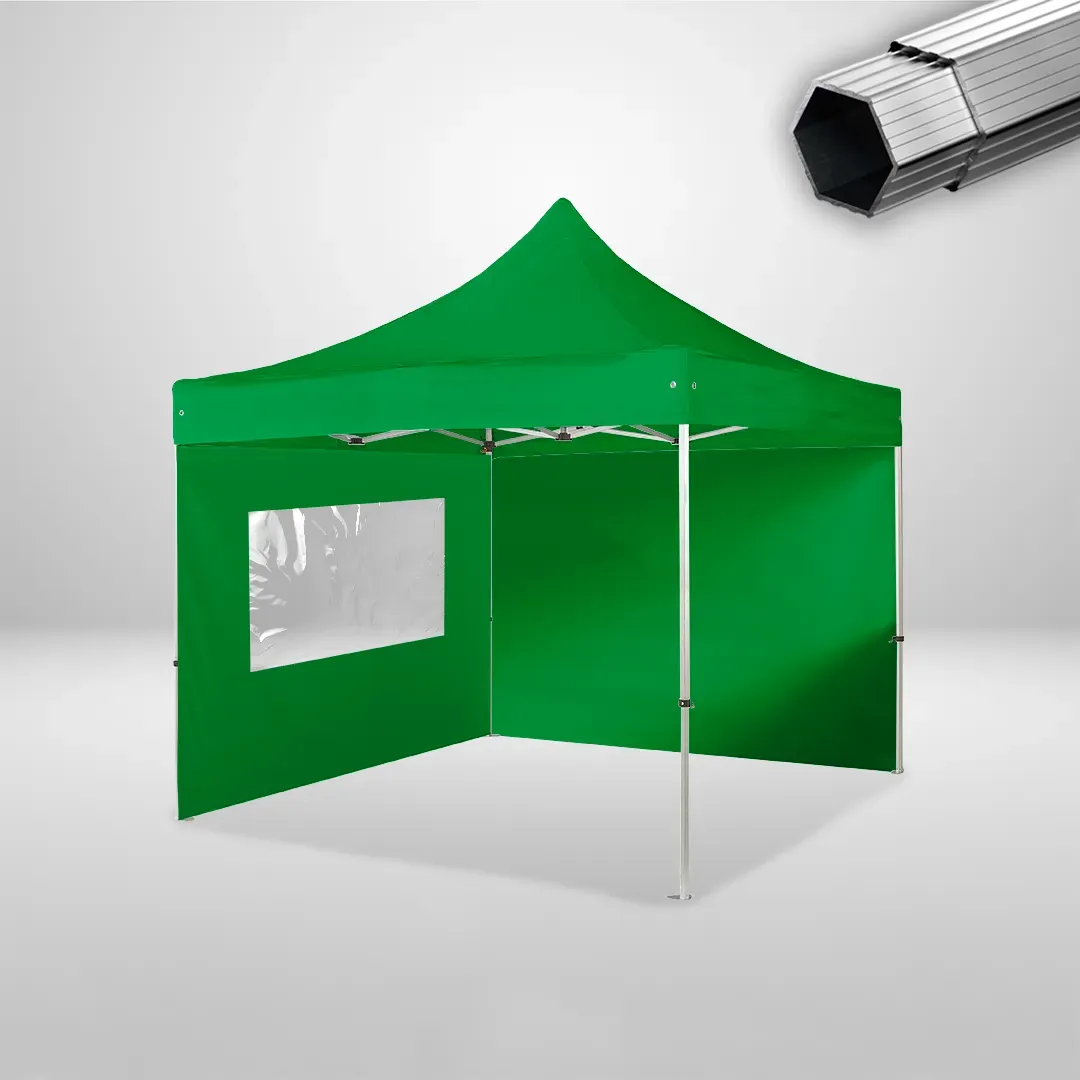 Carpa Plegable 3x3 m, Gama PLUS 40mm, 1 lateral liso y 1 lateral con ventana, verde botella 1 Carpa Plegable 3x3 m, Gama PLUS 40mm, 1 lateral liso y 1 lateral con ventana, verde botella