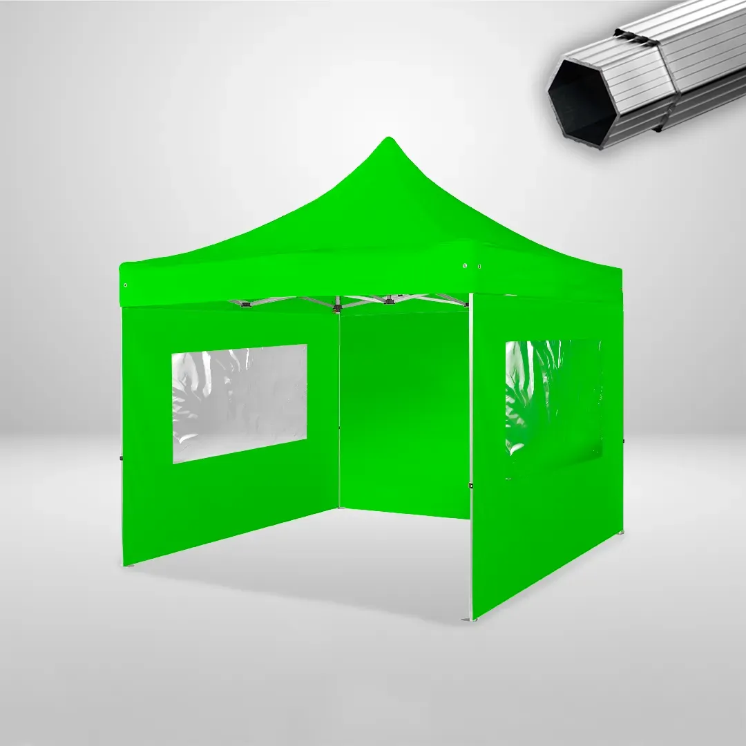 Carpa Plegable 3x3 m, Gama PLUS 40mm, 1 lateral liso y 2 laterales con ventanas, verde lima 1 Carpa Plegable 3x3 m, Gama PLUS 40mm, 1 lateral liso y 2 laterales con ventanas, verde lima