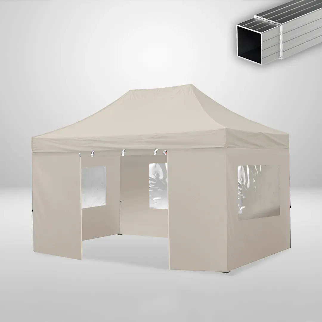 Carpa Plegable 3x4.5 m, Gama ECO 32mm, 3 laterales con ventanas y 1 laterales con puerta, beige 1 Carpa Plegable 3x4.5 m, Gama ECO 32mm, 3 laterales con ventanas y 1 laterales con puerta, beige