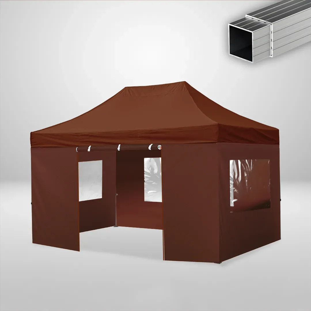 Carpa Plegable 3x4.5 m, Gama ECO 32mm, 3 laterales con ventanas y 1 laterales con puerta, marron 1 Carpa Plegable 3x4.5 m, Gama ECO 32mm, 3 laterales con ventanas y 1 laterales con puerta, marron
