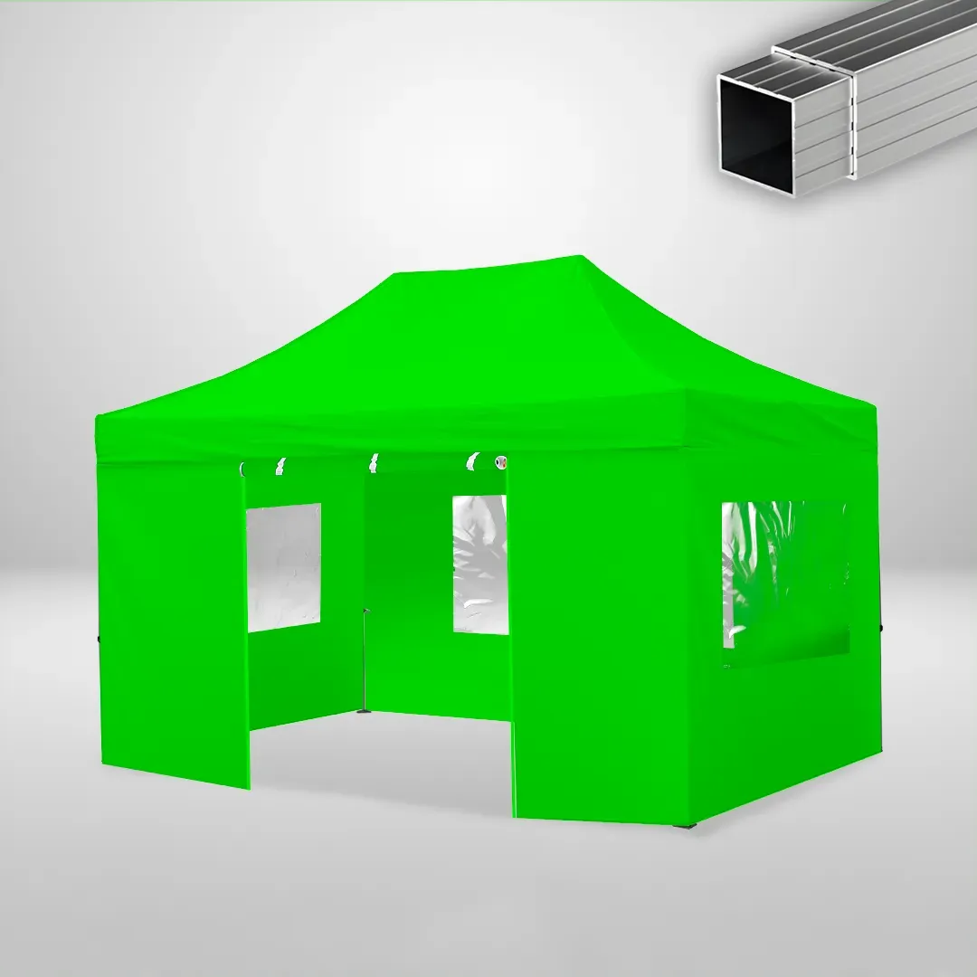 Carpa Plegable 3x4.5 m, Gama ECO 32mm, 3 laterales con ventanas y 1 laterales con puerta, verde lima 1 Carpa Plegable 3x4.5 m, Gama ECO 32mm, 3 laterales con ventanas y 1 laterales con puerta, verde lima
