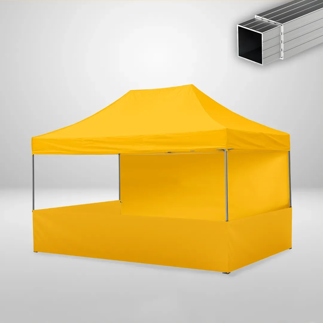 Carpa Plegable 3x4.5 m, Gama ECO 32mm, 1 lateral liso y 3 laterales a media altura, amarillo 1 Carpa Plegable 3x4.5 m, Gama ECO 32mm, 1 lateral liso y 3 laterales a media altura, amarillo