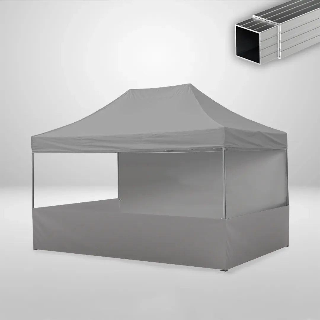 Carpa Plegable 3x4.5 m, Gama ECO 32mm, 1 lateral liso y 3 laterales a media altura, gris 1 Carpa Plegable 3x4.5 m, Gama ECO 32mm, 1 lateral liso y 3 laterales a media altura, gris