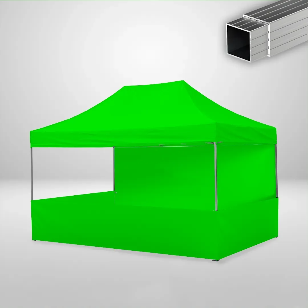 Carpa Plegable 3x4.5 m, Gama ECO 32mm, 1 lateral liso y 3 laterales a media altura, verde lima 1 Carpa Plegable 3x4.5 m, Gama ECO 32mm, 1 lateral liso y 3 laterales a media altura, verde lima
