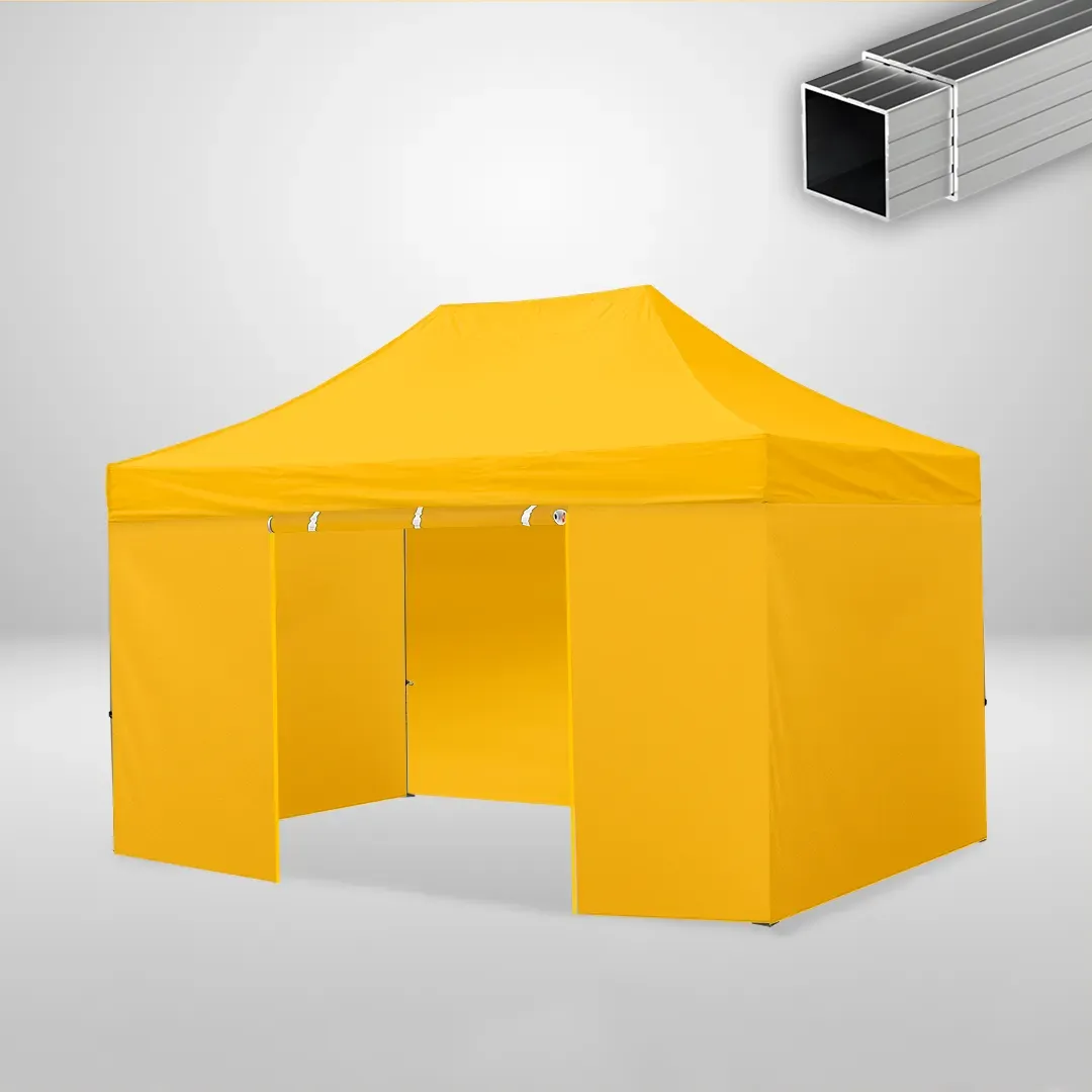 Carpa Plegable 3x4.5 m, Gama ECO 32mm, 3 laterales lisos y 1 lateral con puerta, amarillo 1 Carpa Plegable 3x4.5 m, Gama ECO 32mm, 3 laterales lisos y 1 lateral con puerta, amarillo