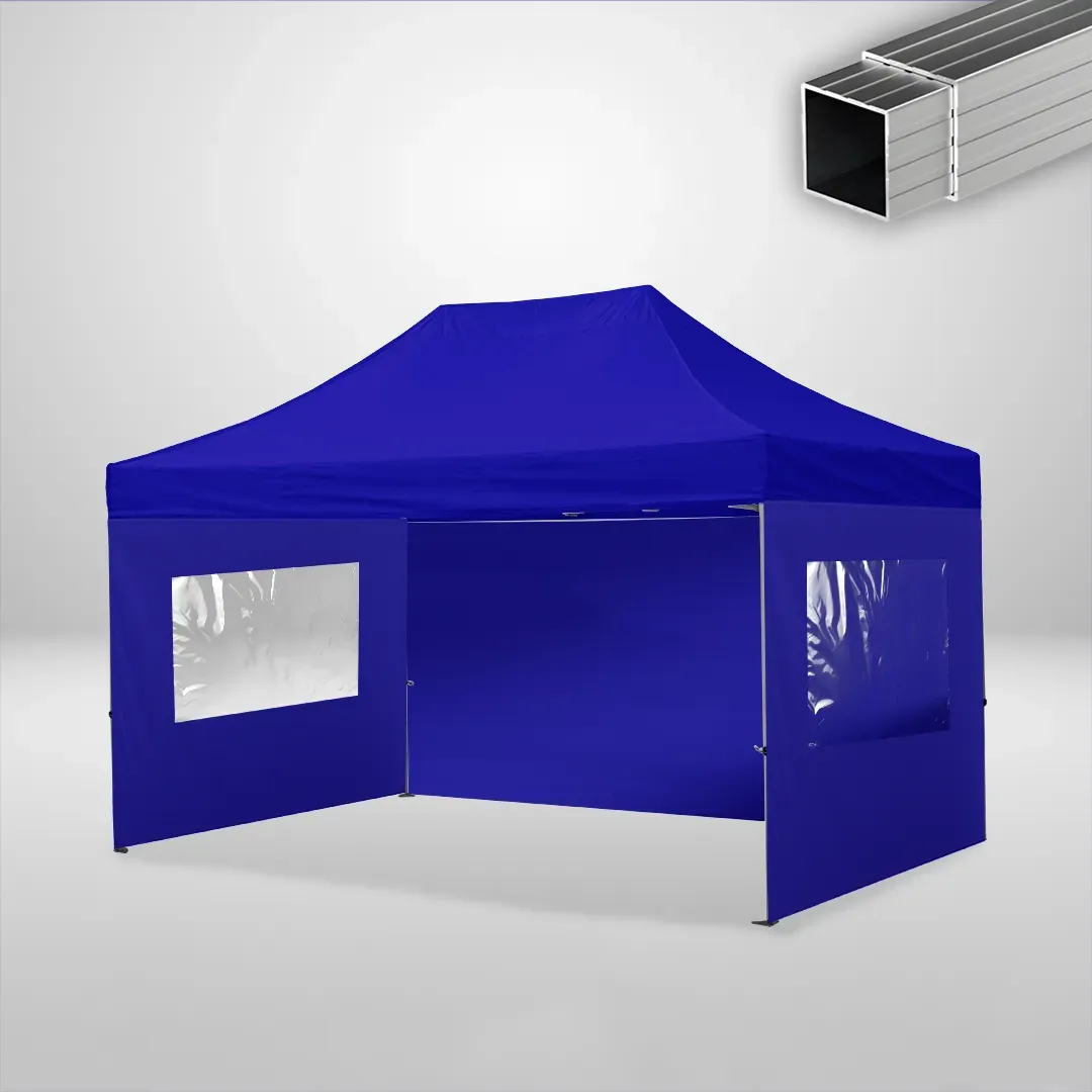 Carpa Plegable 3x4.5 m, Gama ECO 32mm, 1 lateral liso y 2 laterales con ventanas, azul 1 Carpa Plegable 3x4.5 m, Gama ECO 32mm, 1 lateral liso y 2 laterales con ventanas, azul