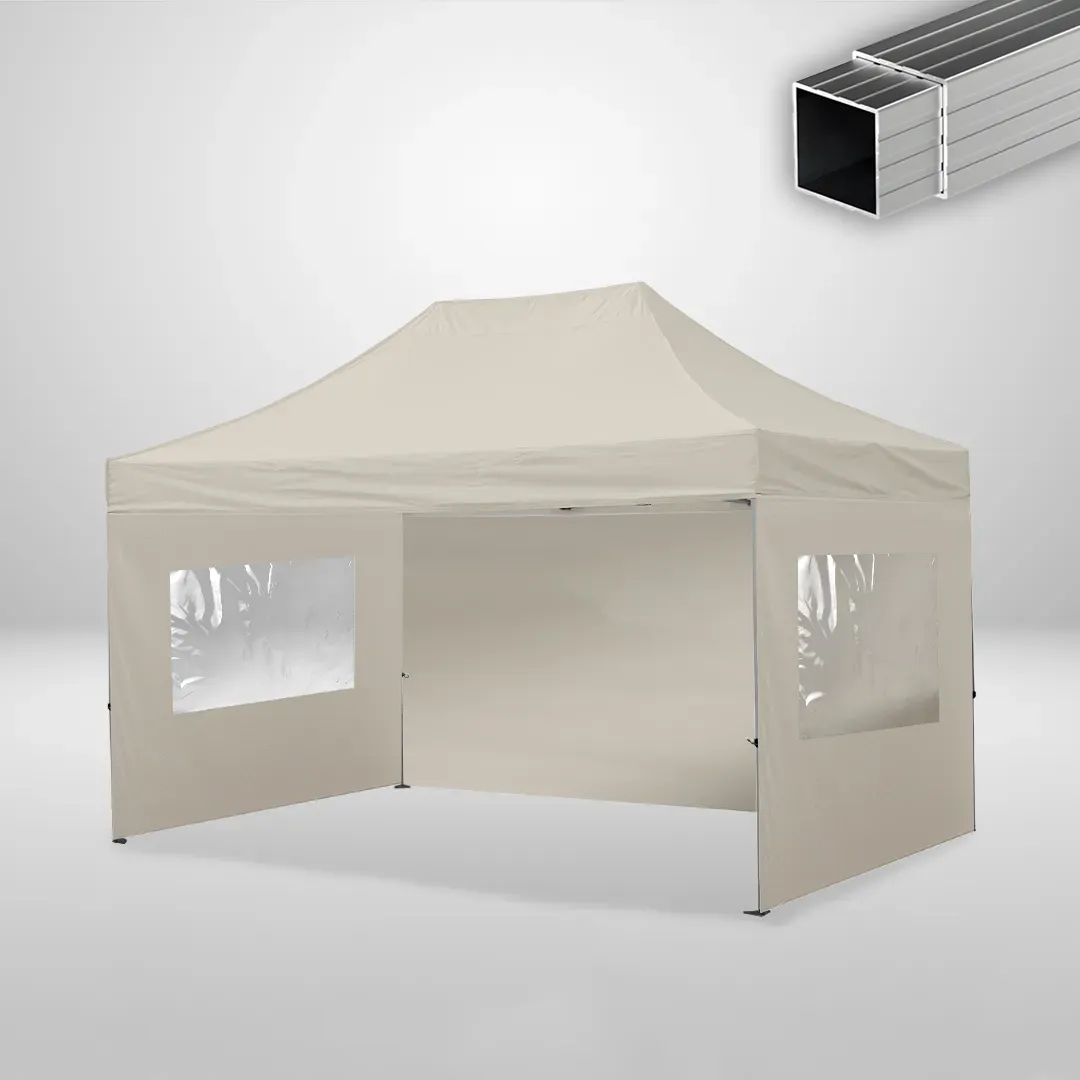 Carpa Plegable 3x4.5 m, Gama ECO 32mm, 1 lateral liso y 2 laterales con ventanas, beige 1 Carpa Plegable 3x4.5 m, Gama ECO 32mm, 1 lateral liso y 2 laterales con ventanas, beige