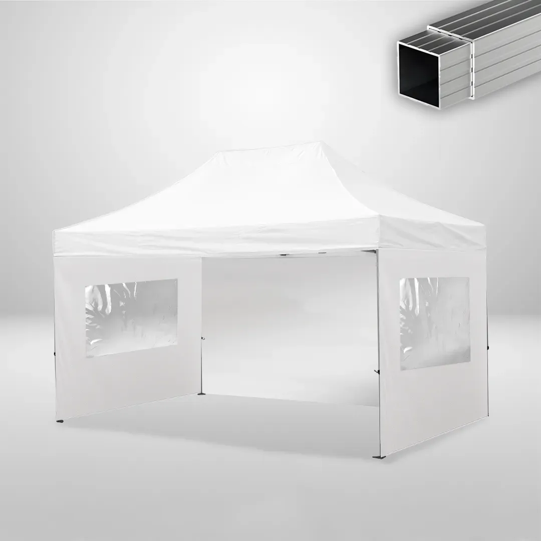 Carpa Plegable 3x4.5 m, Gama ECO 32mm, 1 lateral liso y 2 laterales con ventanas, blanco 1 Carpa Plegable 3x4.5 m, Gama ECO 32mm, 1 lateral liso y 2 laterales con ventanas, blanco