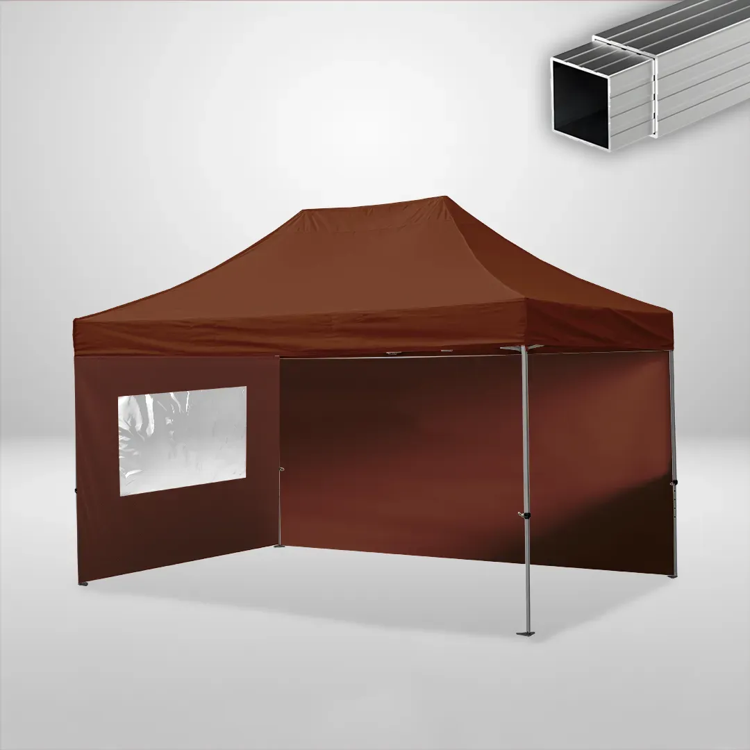 Carpa Plegable 3x4.5 m, Gama ECO 32mm, 1 lateral liso y 1 lateral con ventana, marron 1 Carpa Plegable 3x4.5 m, Gama ECO 32mm, 1 lateral liso y 1 lateral con ventana, marron