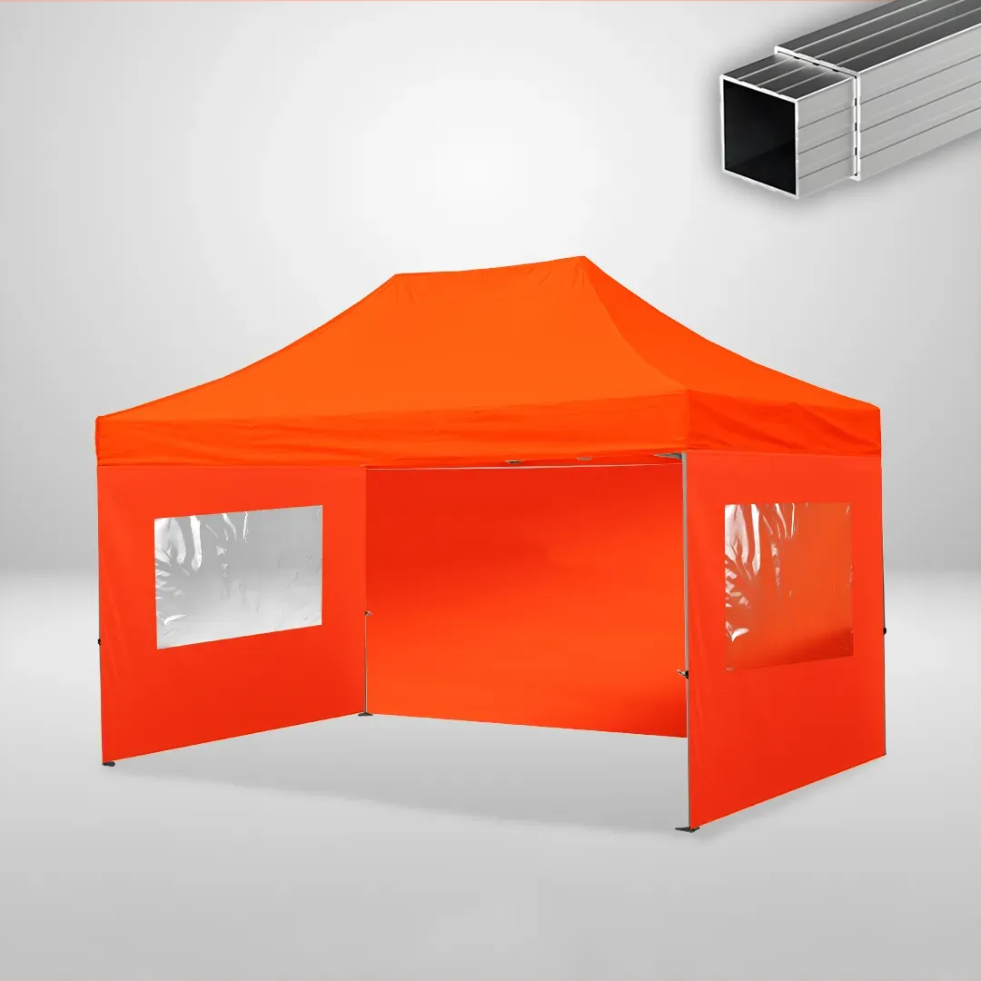 Carpa Plegable 3x4.5 m, Gama ECO 32mm, 1 lateral liso y 2 laterales con ventanas, naranja 1 Carpa Plegable 3x4.5 m, Gama ECO 32mm, 1 lateral liso y 2 laterales con ventanas, naranja
