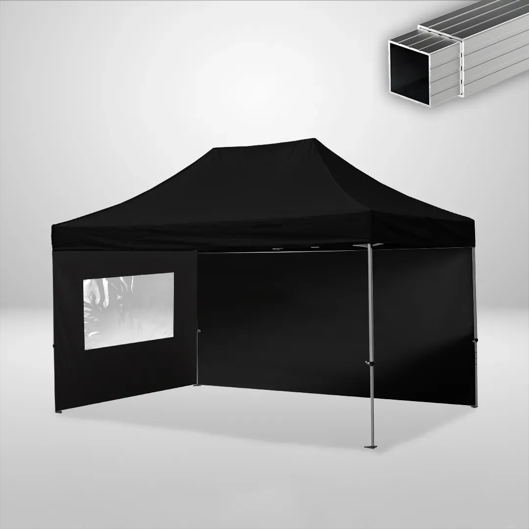 Carpa Plegable 3x4.5 m, Gama ECO 32mm, 1 lateral liso y 1 lateral con ventana, negro 1 Carpa Plegable 3x4.5 m, Gama ECO 32mm, 1 lateral liso y 1 lateral con ventana, negro