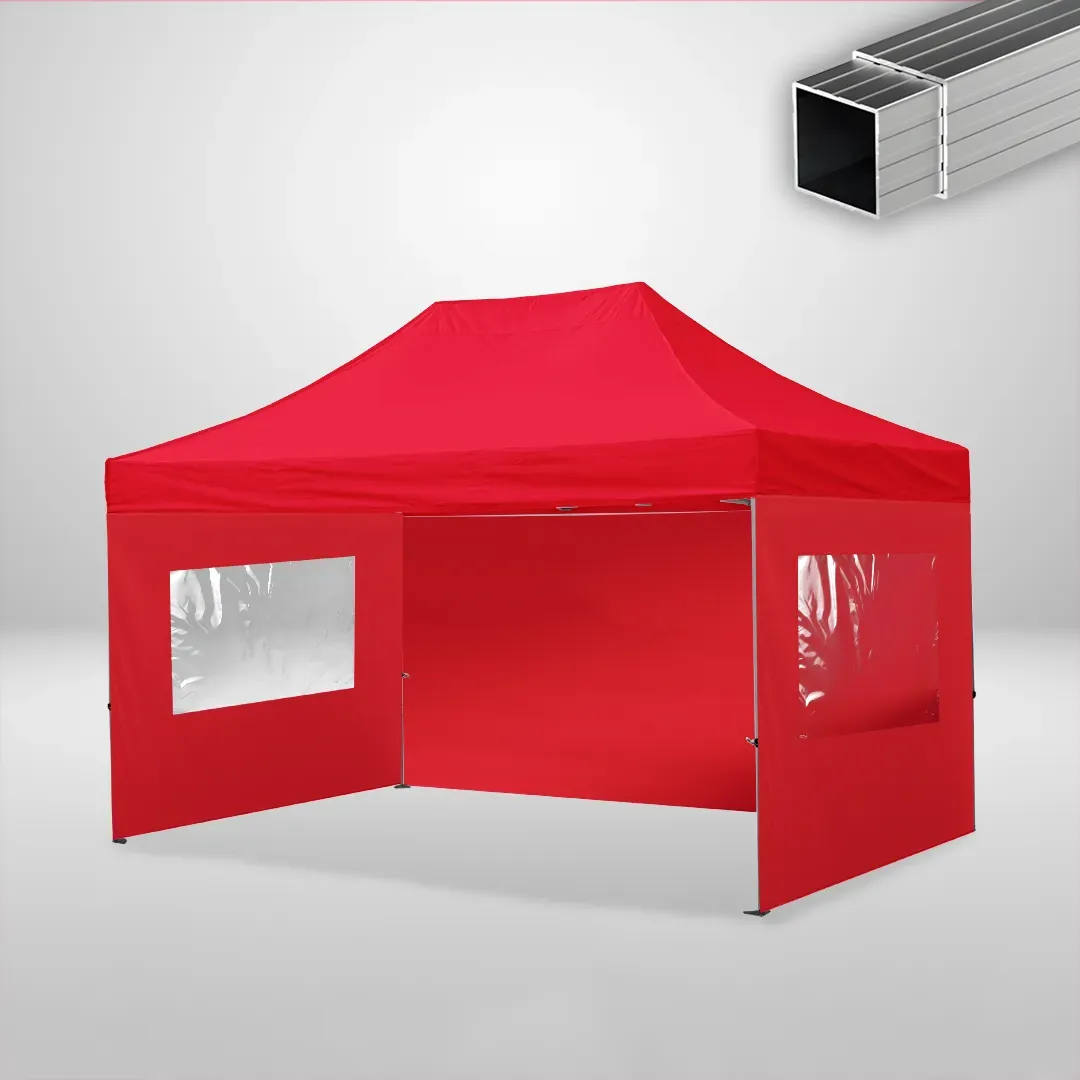 Carpa Plegable 3x4.5 m, Gama ECO 32mm, 1 lateral liso y 2 laterales con ventanas, rojo 1 Carpa Plegable 3x4.5 m, Gama ECO 32mm, 1 lateral liso y 2 laterales con ventanas, rojo