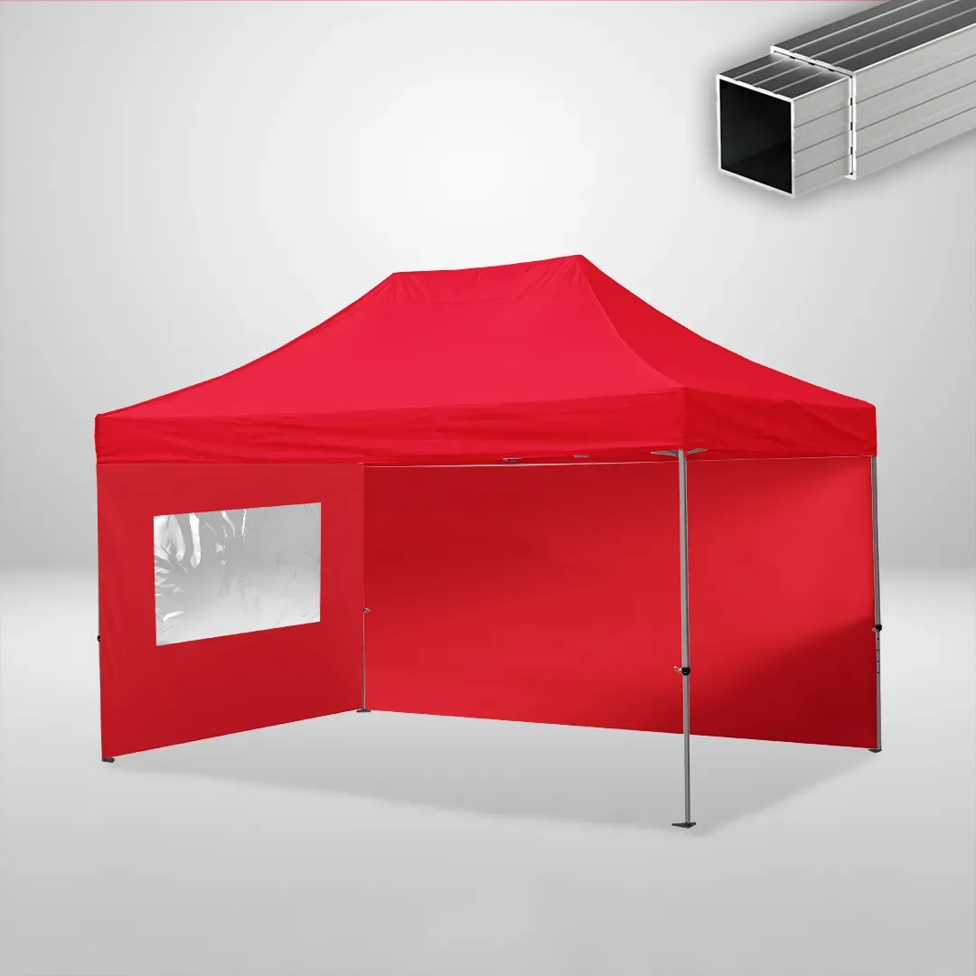 Carpa Plegable 3x4.5 m, Gama ECO 32mm, 1 lateral liso y 1 lateral con ventana, rojo 1 Carpa Plegable 3x4.5 m, Gama ECO 32mm, 1 lateral liso y 1 lateral con ventana, rojo