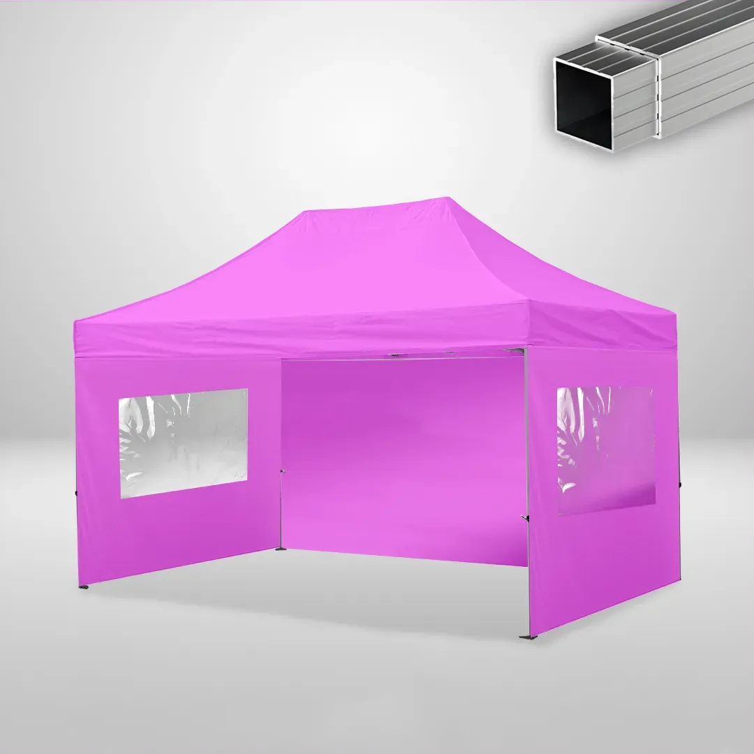 Carpa Plegable 3x4.5 m, Gama ECO 32mm, 1 lateral liso y 2 laterales con ventanas, rosa 1 Carpa Plegable 3x4.5 m, Gama ECO 32mm, 1 lateral liso y 2 laterales con ventanas, rosa