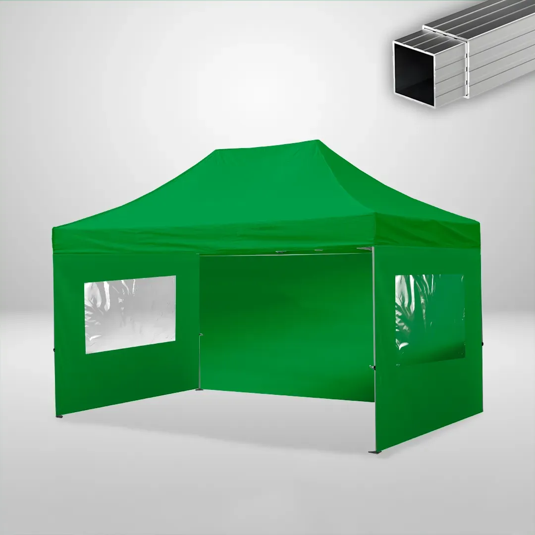 Carpa Plegable 3x4.5 m, Gama ECO 32mm, 1 lateral liso y 2 laterales con ventanas, verde botella 1 Carpa Plegable 3x4.5 m, Gama ECO 32mm, 1 lateral liso y 2 laterales con ventanas, verde botella