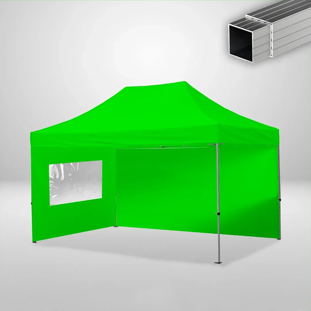 Carpa Plegable 3x4.5 m, Gama ECO 32mm, 1 lateral liso y 1 lateral con ventana, verde lima 1 Carpa Plegable 3x4.5 m, Gama ECO 32mm, 1 lateral liso y 1 lateral con ventana, verde lima