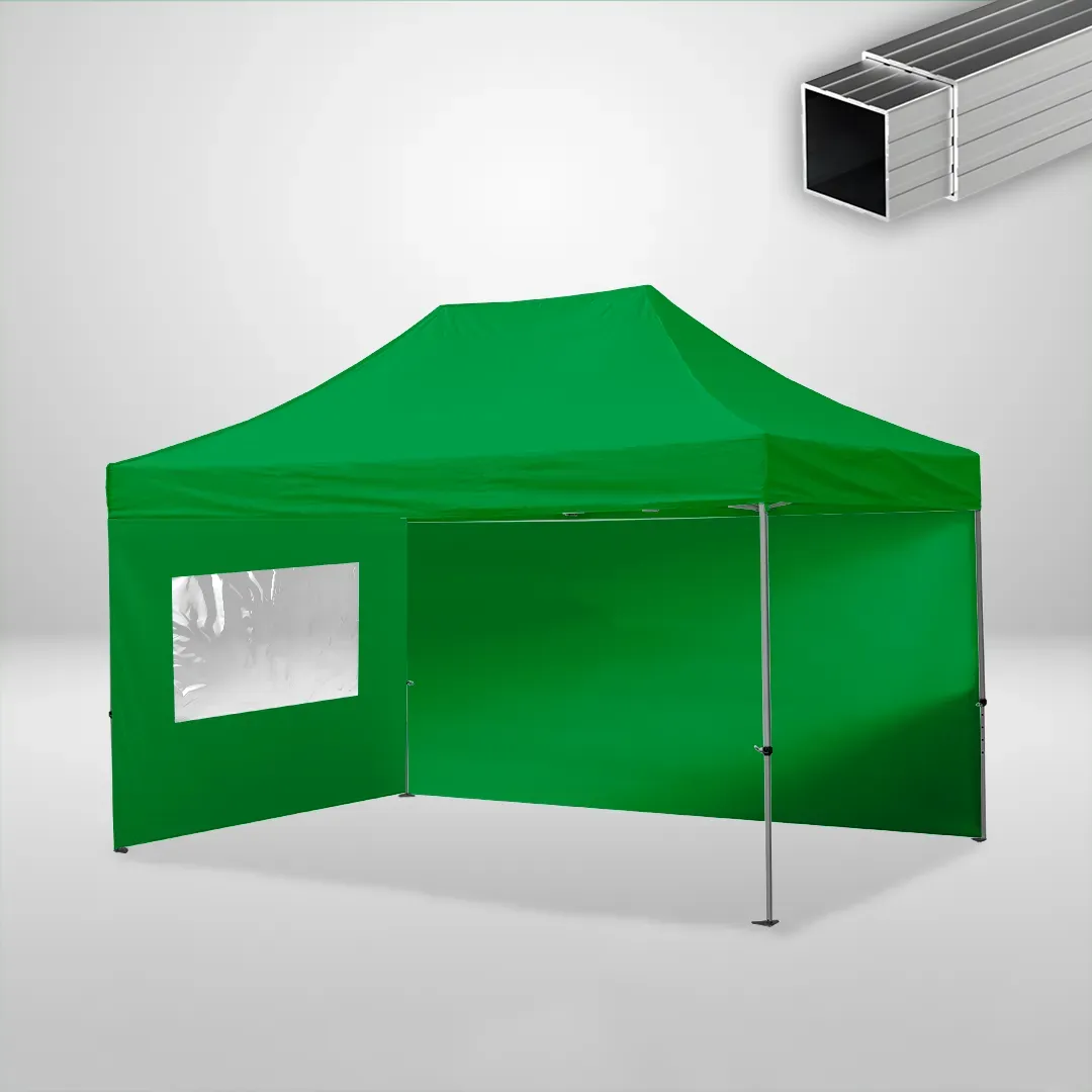 Carpa Plegable 3x4.5 m, Gama ECO 32mm, 1 lateral liso y 1 lateral con ventana, verde botella 1 Carpa Plegable 3x4.5 m, Gama ECO 32mm, 1 lateral liso y 1 lateral con ventana, verde botella