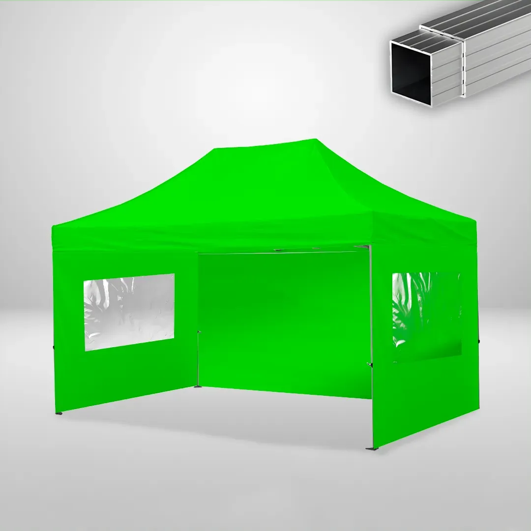 Carpa Plegable 3x4.5 m, Gama ECO 32mm, 1 lateral liso y 2 laterales con ventanas, verde lima 1 Carpa Plegable 3x4.5 m, Gama ECO 32mm, 1 lateral liso y 2 laterales con ventanas, verde lima