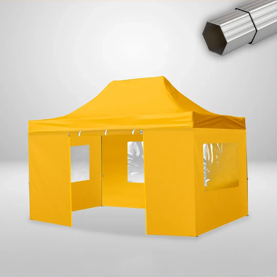 Carpa Plegable 3x4.5 m, Gama ELITE 50mm, 3 laterales con ventanas y 1 laterales con puerta, amarillo 1 Carpa Plegable 3x4.5 m, Gama ELITE 50mm, 3 laterales con ventanas y 1 laterales con puerta, amarillo