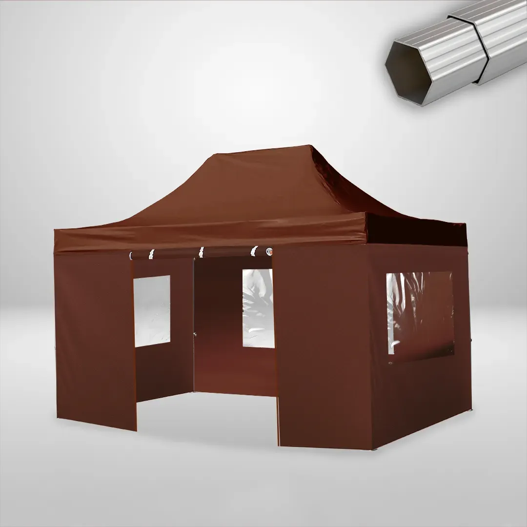 Carpa Plegable 3x4.5 m, Gama ELITE 50mm, 3 laterales con ventanas y 1 laterales con puerta, marron 1 Carpa Plegable 3x4.5 m, Gama ELITE 50mm, 3 laterales con ventanas y 1 laterales con puerta, marron