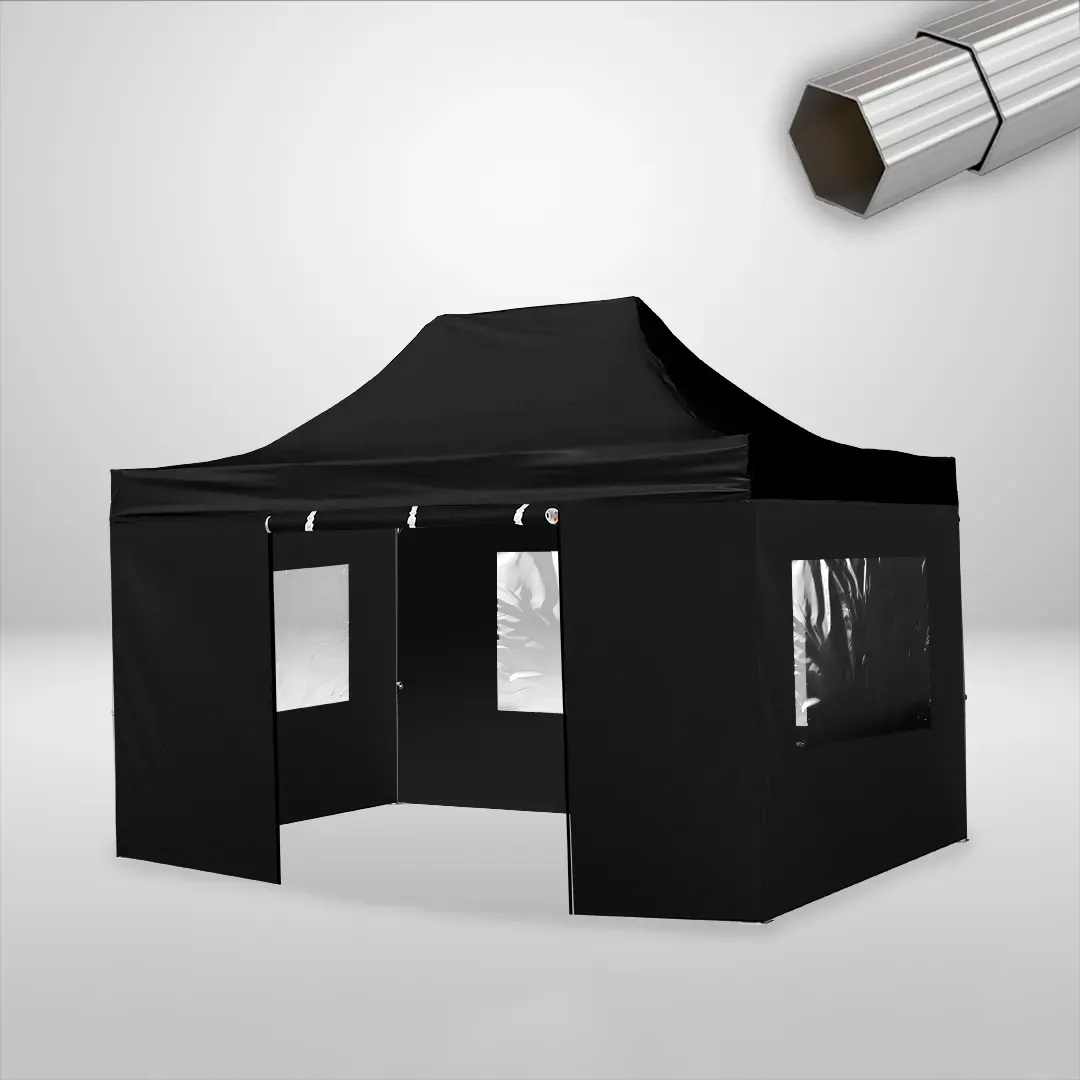 Carpa Plegable 3x4.5 m, Gama ELITE 50mm, 3 laterales con ventanas y 1 laterales con puerta, negro 1 Carpa Plegable 3x4.5 m, Gama ELITE 50mm, 3 laterales con ventanas y 1 laterales con puerta, negro