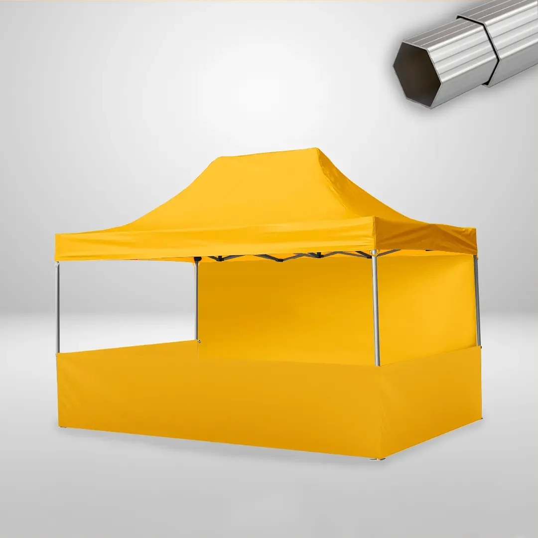 Carpa Plegable 3x4.5 m, Gama ELITE 50mm, 1 lateral liso y 3 laterales a media altura, amarillo 1 Carpa Plegable 3x4.5 m, Gama ELITE 50mm, 1 lateral liso y 3 laterales a media altura, amarillo