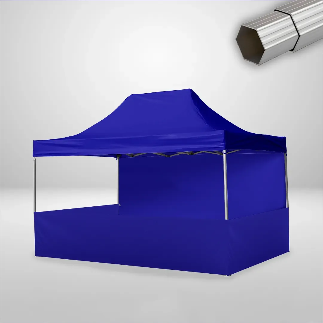 Carpa Plegable 3x4.5 m, Gama ELITE 50mm, 1 lateral liso y 3 laterales a media altura, azul 1 Carpa Plegable 3x4.5 m, Gama ELITE 50mm, 1 lateral liso y 3 laterales a media altura, azul