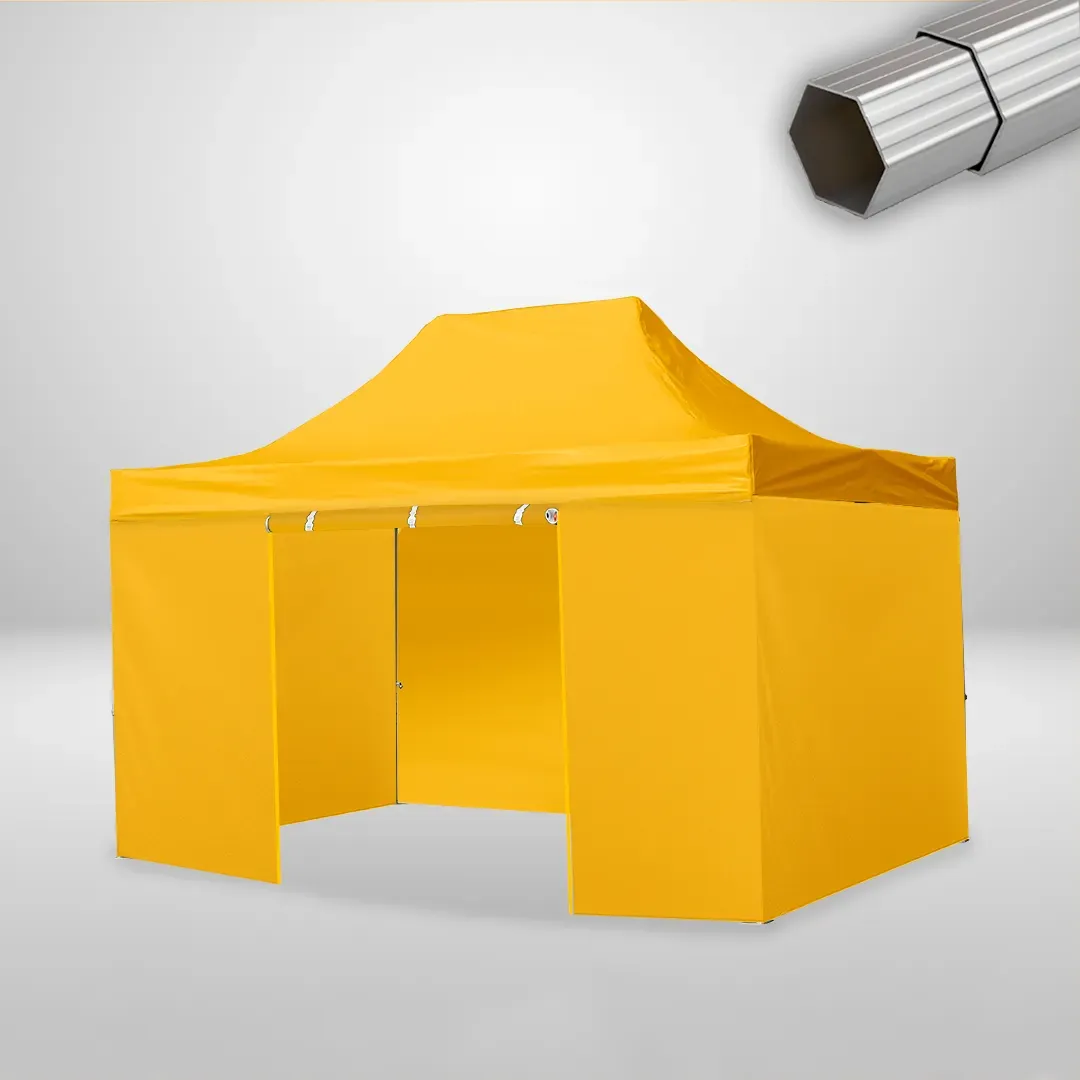 Carpa Plegable 3x4.5 m, Gama ELITE 50mm, 3 laterales lisos y 1 lateral con puerta, amarillo 1 Carpa Plegable 3x4.5 m, Gama ELITE 50mm, 3 laterales lisos y 1 lateral con puerta, amarillo