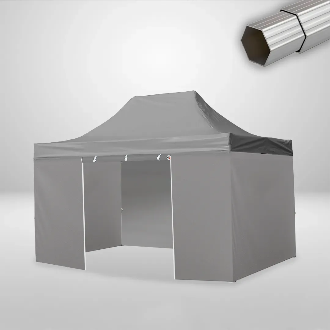 Carpa Plegable 3x4.5 m, Gama ELITE 50mm, 3 laterales lisos y 1 lateral con puerta, gris 1 Carpa Plegable 3x4.5 m, Gama ELITE 50mm, 3 laterales lisos y 1 lateral con puerta, gris